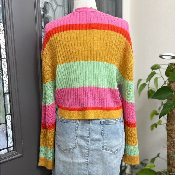 NWT Dee Elly Women’s Multi Color Striped Cropped Cardigan Sweater | Size L - Picture 4 of 12